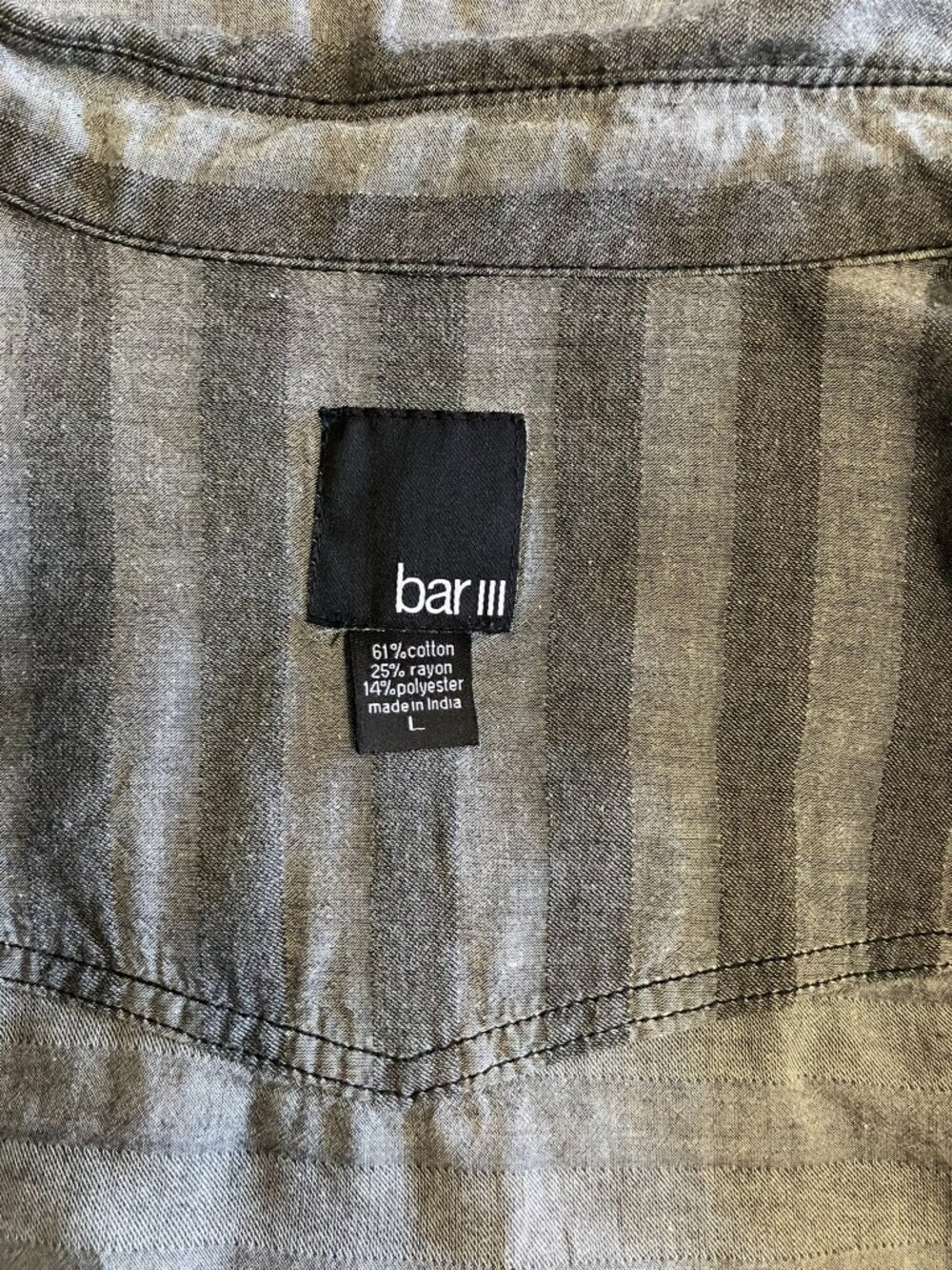 Bar III Men's Long Sleeve Button-Up Shirt - Grey Horizontal Stripe - Size Large - Picture 10 of 12